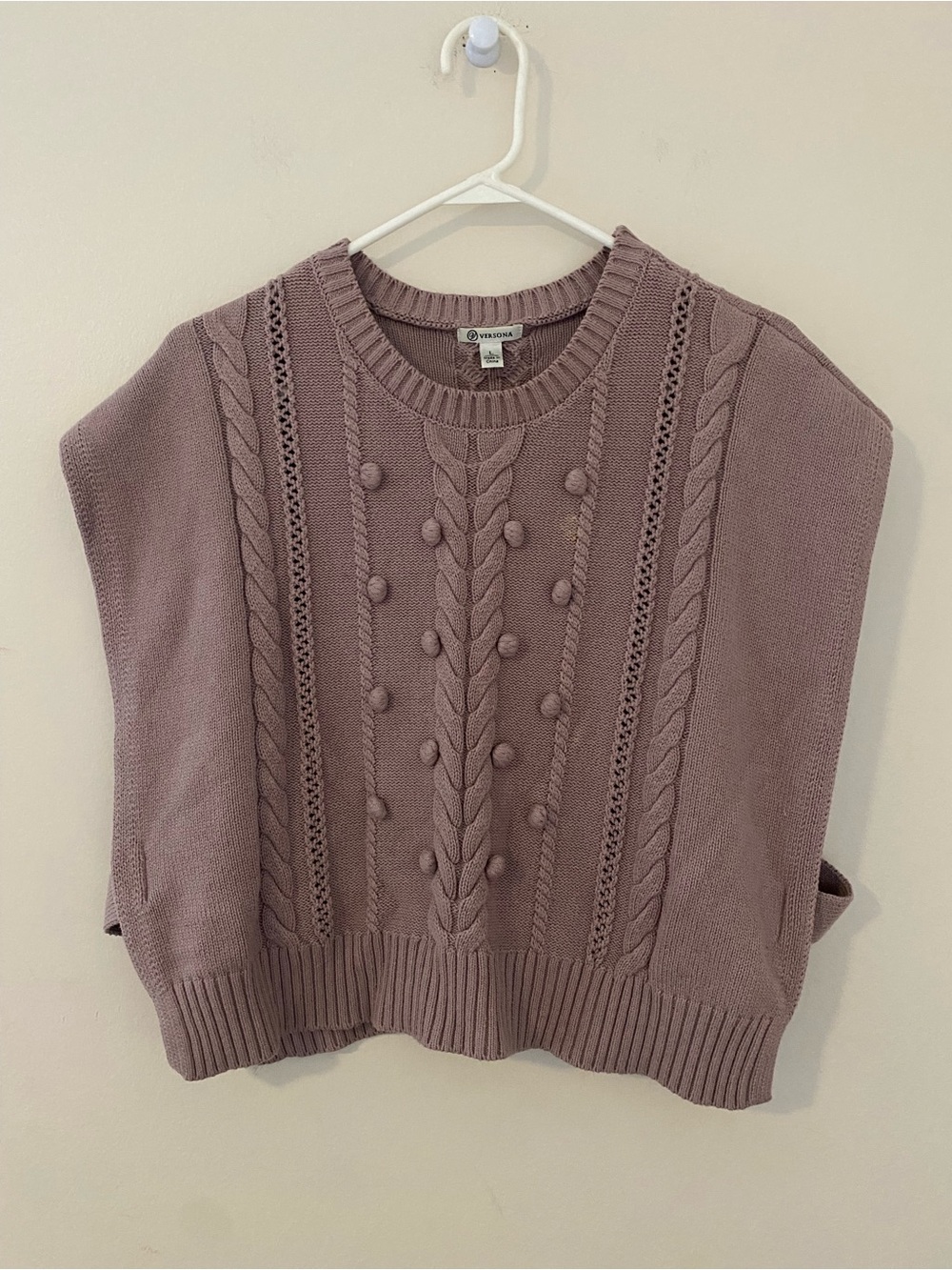 Mauve Cable Knit Autumn Crewneck Cotton Blend Sweater Vest Size Large